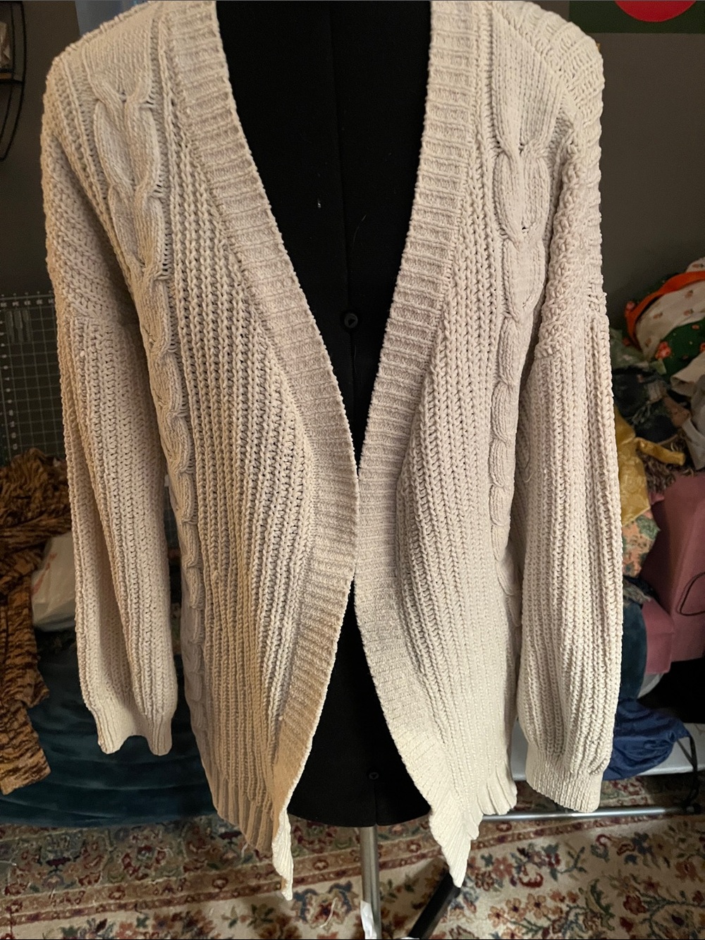 Classic Open-Front Cream Cable Knit Women’s Cardigan